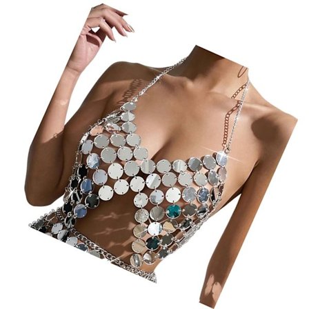 1/2 Kvinnor Magdans Paljett Crop Top för Stranddans Top M