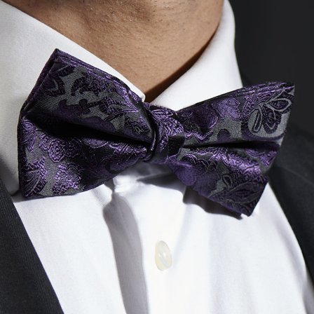 Purple & Black Baroque Polyester Pre-Tied Bow Tie for Men - Pre-tied bow ties