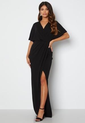 Bubbleroom Occasion - Wrap Slit Maxi Dress 46 - Black - Klänningar - Dam Omlottklänning