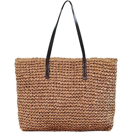 Kvindernes Halm Tote Tasker Store Strand Håndvævede Skuldertasker Punge Halm Tote Tasker