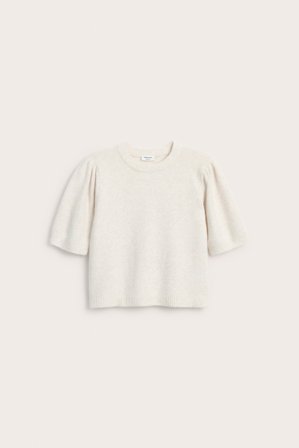 Kappahl | Stickad t-shirt med puffärm | Vit