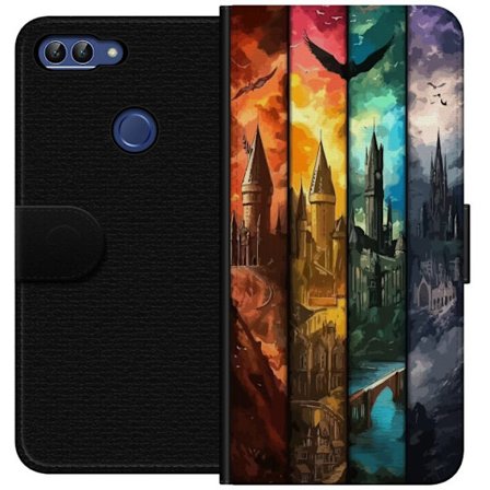 Yhteensopiva Lompakkokotelo Huawei Huawei P smart Neljä taianomaista linnaa eri elementtiväreissä, eeppinen fantasiataide tulen veden ilman ja pime