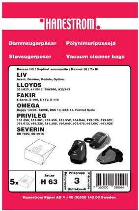 HANESTRÖM Dammsugarpåsar SEVERIN SB 9015, BR7980