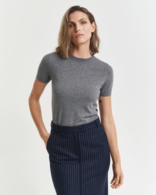 GANT - Lett kortermet genser med rund hals til dame charcoal melange