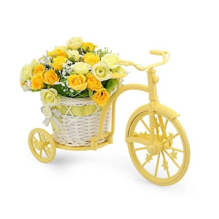Peroptimist Nostalgisk Cykel Kunstig Blomsterdekoration Plantestativ (gul)