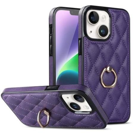 iPhone 14 -kotelo Rhombus Grid Pattern Takakannen Rengastuki - Violetti Purple