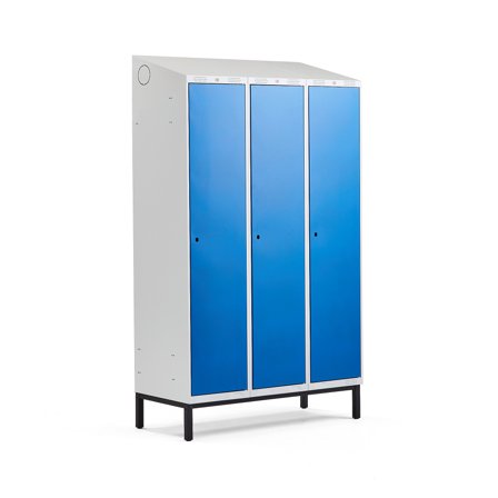 Kleiderspind CLASSIC mit Beingestell, 3 Module, 2100 x 1200 mm, blau