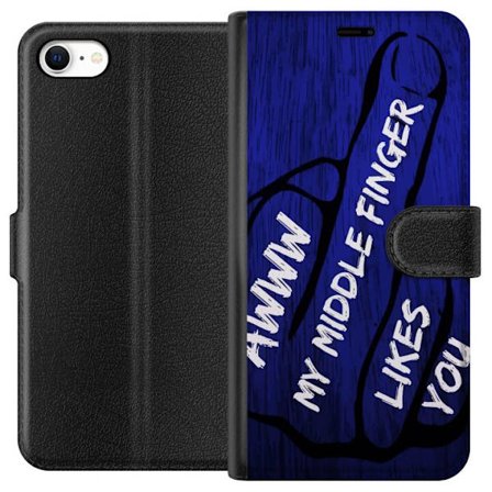 Kompatibelt Lommeboketui til Apple iPhone 6 Mørk typografisk illustrasjon med hjerteform og budskap om vennskap mot dyp blå tretekstur