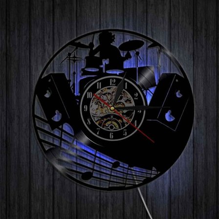 Musik Vinylskiva Väggklocka -trumset Led Light Väggklocka -vinylklocka -vardagsrum Väggdekor - Unika presenter till musikälskare