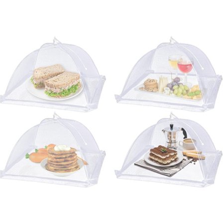 4x Madnet - 43x43 cm - Madbeskyttelse - Hvide Nylonbetræk - Foldbare og Genanvendelige