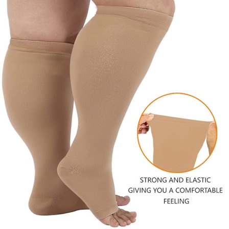 Kompresjonsstrømper for menn og kvinner, Plus Size Kompresjonsstrømper Bred Vad, Høye Knær Flystrømper