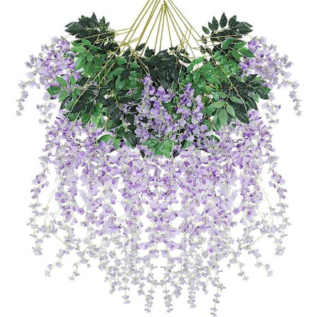 12 Pakke Kunstige Wisteria Vinstokker 3,6 fot Triple Stamme Ratta Kunstig Wisteria Lang Silke Blomster Girlander (lilla)(Lilla)