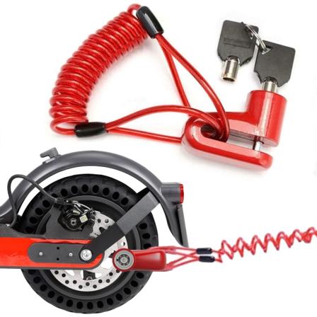 Rød - Elektrisk Scooterlås, Tilbehørslås, Skivebremselås + 1,2m