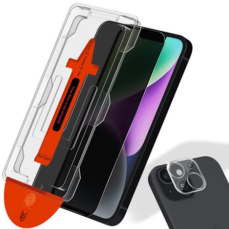 1-PACK Iphone 14 Plus Privacy Skærmbeskytter & 1-PACK linsebeskytter - Hærdet Glas | [Automatisk Installation] - Boblefri