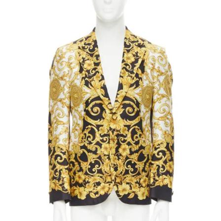 Versace Pre-owned, Pre-owned Silk outerwear Geel, Dames, Maat:M,print