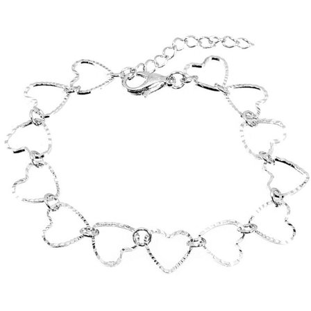 Sött Silver Armband - Kedja Dekorerad med en rad Hjärtan