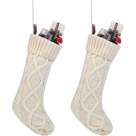 Kabelstrikket sett med 2 solide farger, hvitt, grønt og rødt, klassiske dekorasjoner 18