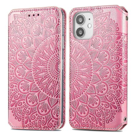 Våffelmönstrad Mini Plånboksfodral iPhone 12 - Rosa