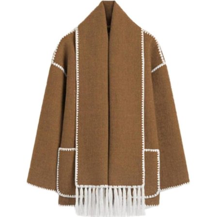 Efterårs- og vinterjakke til kvinder med sjal, løs pasform, lange ærmer, enkeltknappet, passer til alt, varm damejakke khaki