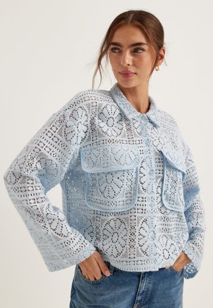 VILA - Vimerinda Crochet L/S CARDIGAN - Nantucket Breeze