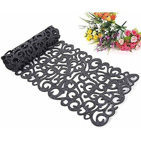 Filt bordslöpare bordsduk mat blomma ihålig botten underlägg dekoration 100 x 30 cm mörkgrå