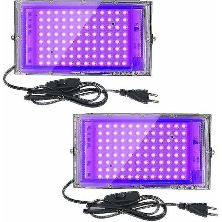 2 kpl 100W UV LED-ulkovalaisinta Mustavalo IP65 Vedenkestävä, Ultravioletti LED-lamppu, Tehostevalaistus Akvaarioon, Juhliin, Neonmaalaus, Fluoresoiva