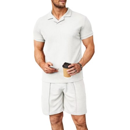 V-ringad lapel kortärmad sportdräkt