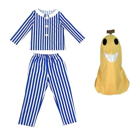 Vuxna Bananer i Pyjamas Kostym Blå Vit Rand Skjorta Byxor Med Bananhuvud Män Kvinnor Klänning Festkostym Halloween Bästa val Blue white L