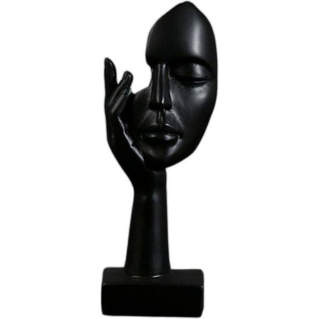 Enkel Kreativ Kvinne Ansikt Kunst Statue Tenker Dame Skulptur Abstrakt Karakter Håndverk Ornament for Svart, 17*6*5cm