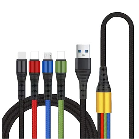 4-i-1 USB Hurtigopladningskabel [120 cm længde] Multi-brug kabel til Type-C Micro Android-telefoner