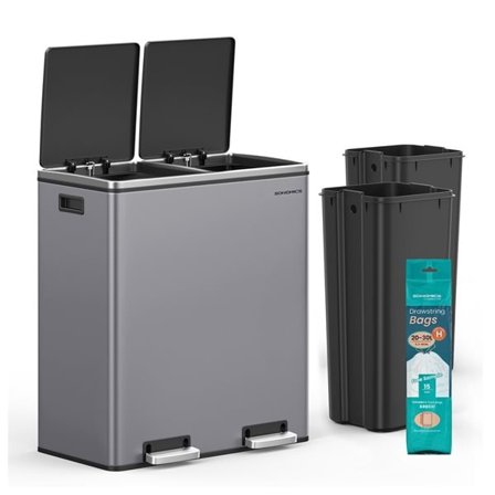 Pedalhink 2x30 L grå / soptunna med dubbla fack / kökssoptunna med soft close och pedal