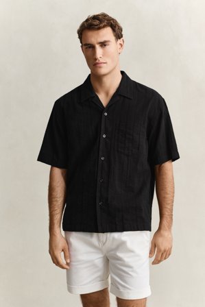 GANT Herren Relaxed Fit Dobby Stripe Hemd (L) Schwarz