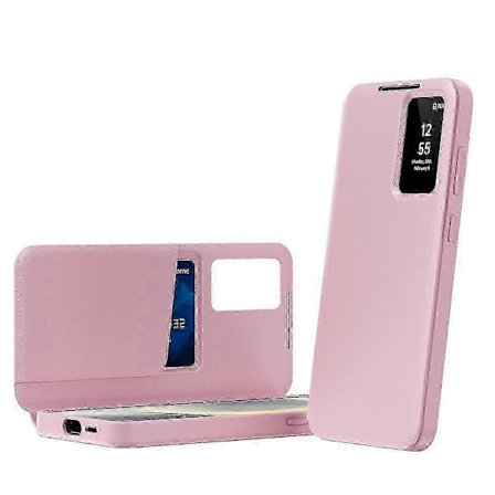 Smart View Vindue Læder Telefon Cover med Kort Slot TPU+PC+PU Fuld Beskyttende Flip Cover med Stand Funktion Pink Til Samsung Galaxy S22+ 5G