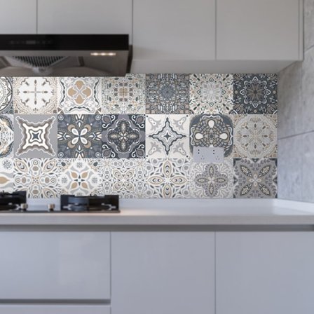 24 laatta-tarraa seinäkoristeeksi kylpyhuoneeseen ja keittiöön, Wat 10x10cm