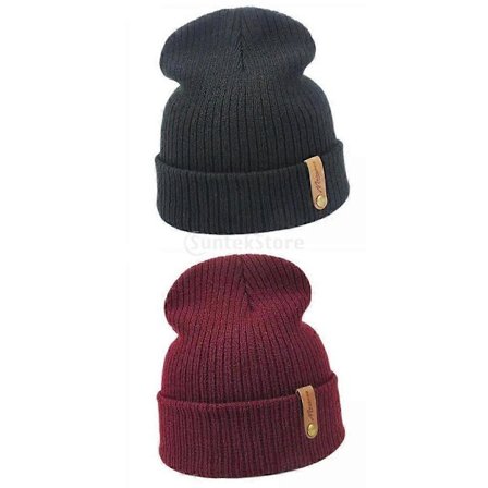 Vinterlue for kvinner, varm løs strikket skihue, svart+lue