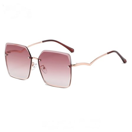 Mote Dame Rimless Kuttede Kant Solbriller UV-beskyttelse Store Ramme Solbriller---Rose Gull Ramme Gradient Rød