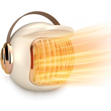 ING 500W kannettava minitilalämmitin toimistoon ja retkeilyyn, kaatumisturvallinen kevyt sisälämmitin, kermanvalkoinen pöytälämmitin telttalämmitin