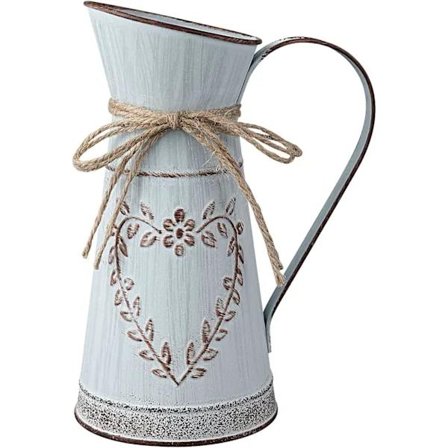 Fransk Vas Vintage Bondgård Vas Dekor, Kruka Vas Hög Galvaniserad Vas Liten Tenn Vas Shabby Chic Kruka Planter, Rustik Blomvas Metallkanna Vas