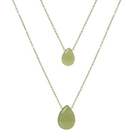 Collier - Abélia - Allt i 18 Karat Gult Guld - Grön Jade - En Storlek - Dam