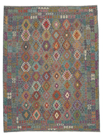 Handgewebt Kelim Afghan Old Stil Teppich 307X400 Dunkelgrau/Braun