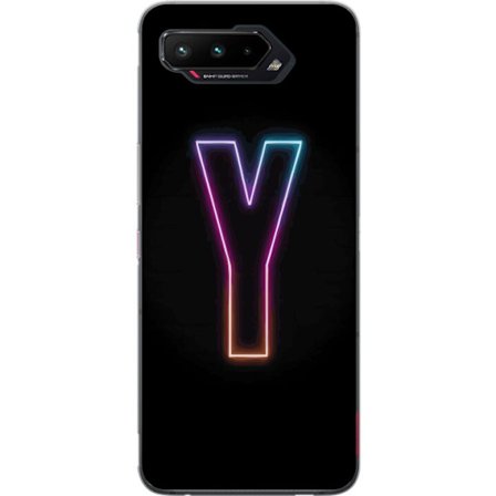 Yhteensopiva Puhelinkuori Asus Asus ROG Phone 5 Minimalistinen neonkirjain Y värinvaihtuvassa valossa mustaa taustaa vasten