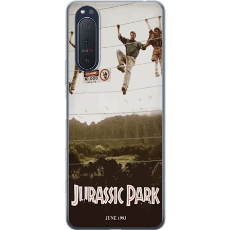 Kompatibelt Mobildeksel til Sony Xperia 5 II Jurassic Park 1993 alternativ filmaffisje med ikonisk scene, elektrisk gjerde og retrostil