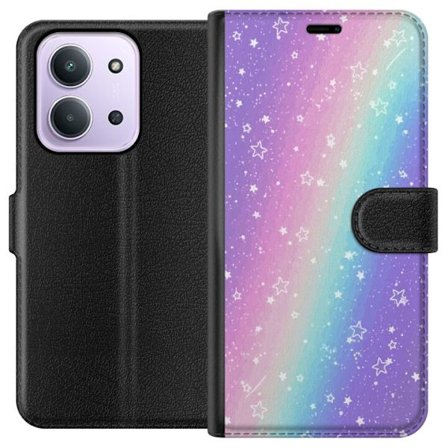 Kompatibelt Lommeboketui til Xiaomi Redmi 15C Rainbow-farget pastellbakgrunn med hvite stjerner og gnistrende prikker i myk overgang