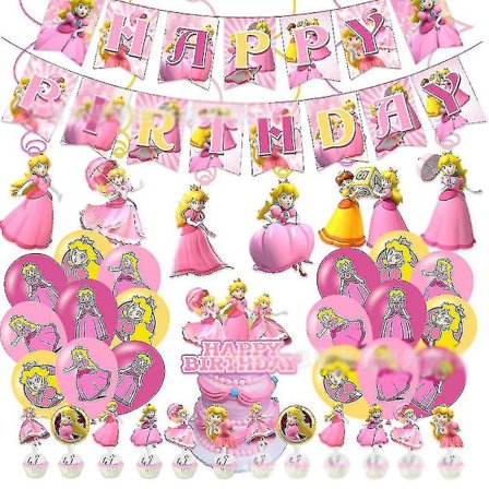 Super Mario Bros Princess Peach Tema Barn Kalas Dekorationer Tillbehör Ballonger