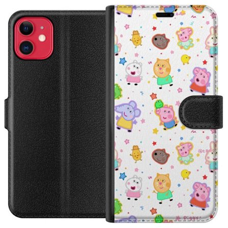 Kompatibelt Lommeboketui til Apple iPhone 11 Fargerike tegneserie dyrekarakterer i en leken stil med stjerner og prikker på en lys bakgrunn