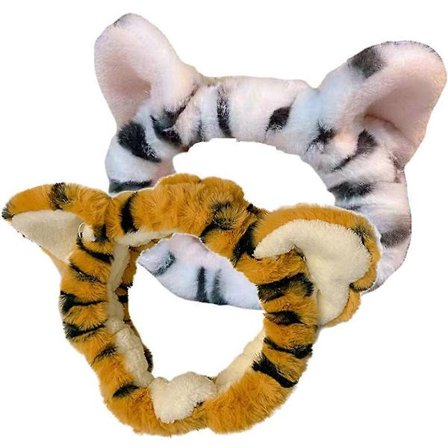 2 stk. Dame Tiger Fuzzy Hårbånd Plysj Sminke Hodebånd Elastisk Stretch Hodeinnpakning for Kvinner