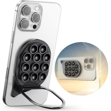 Sugeringskop Telefonholder, Magsafe Telefon Greb med Trækbøjle, Silikon Sugerings Telefon Ring Stativ til iPhone Samsung Android