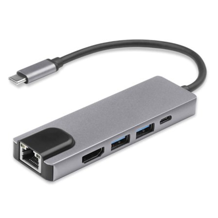 USB-dockingstation til computer, 5-i-1 USB-C-hub til HDMI-adapter