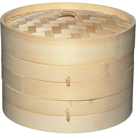 20 cm Bambusdamperkurv, 2 nivåer, Ideell for Dim Sum, Grønnsaker, Bao Buns, Kjøtt og Fisk, Beige