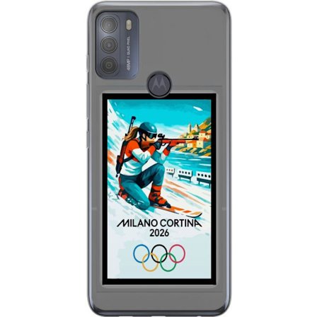 Kompatibelt Mobildeksel til Motorola Moto G50 Retroplakat Cortina Milano 2026 med fjell, vintersportsutøvere, italienske trikolor, Milano-katedralen o